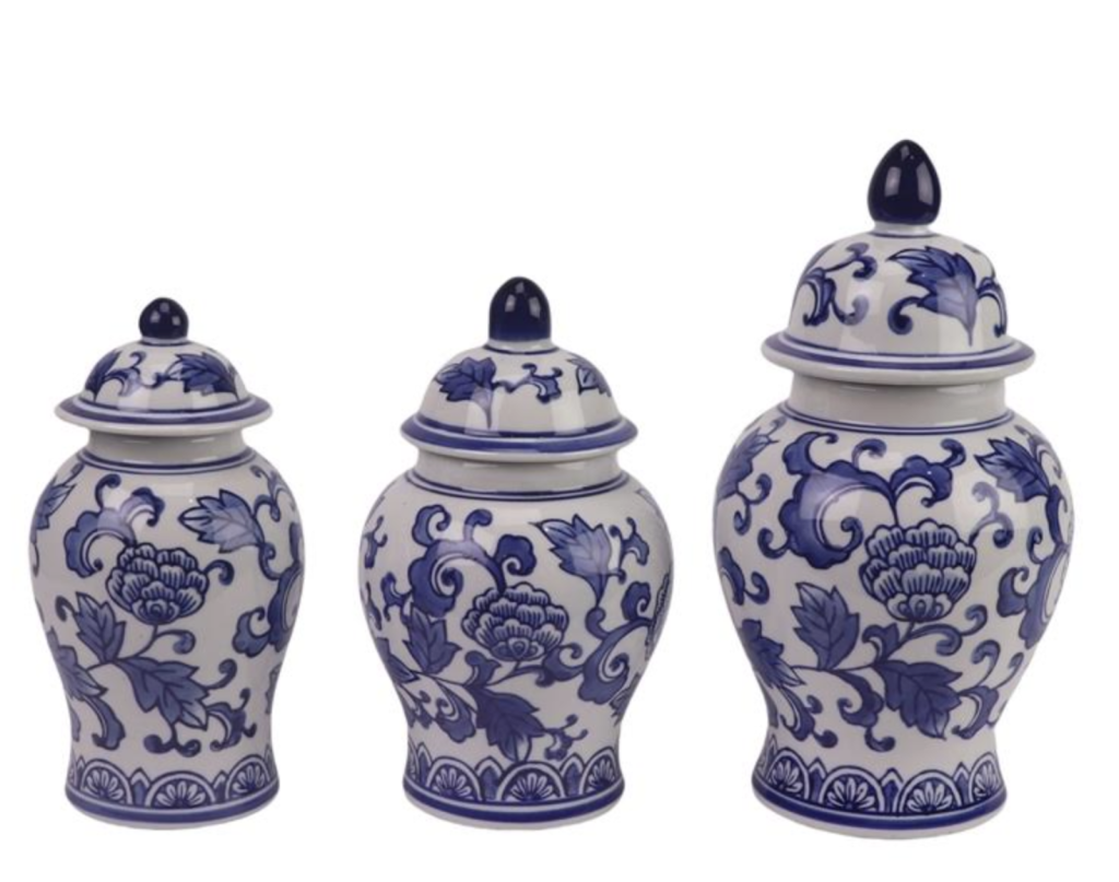 Set of 3 Blue & White Floral Food Safe Jars