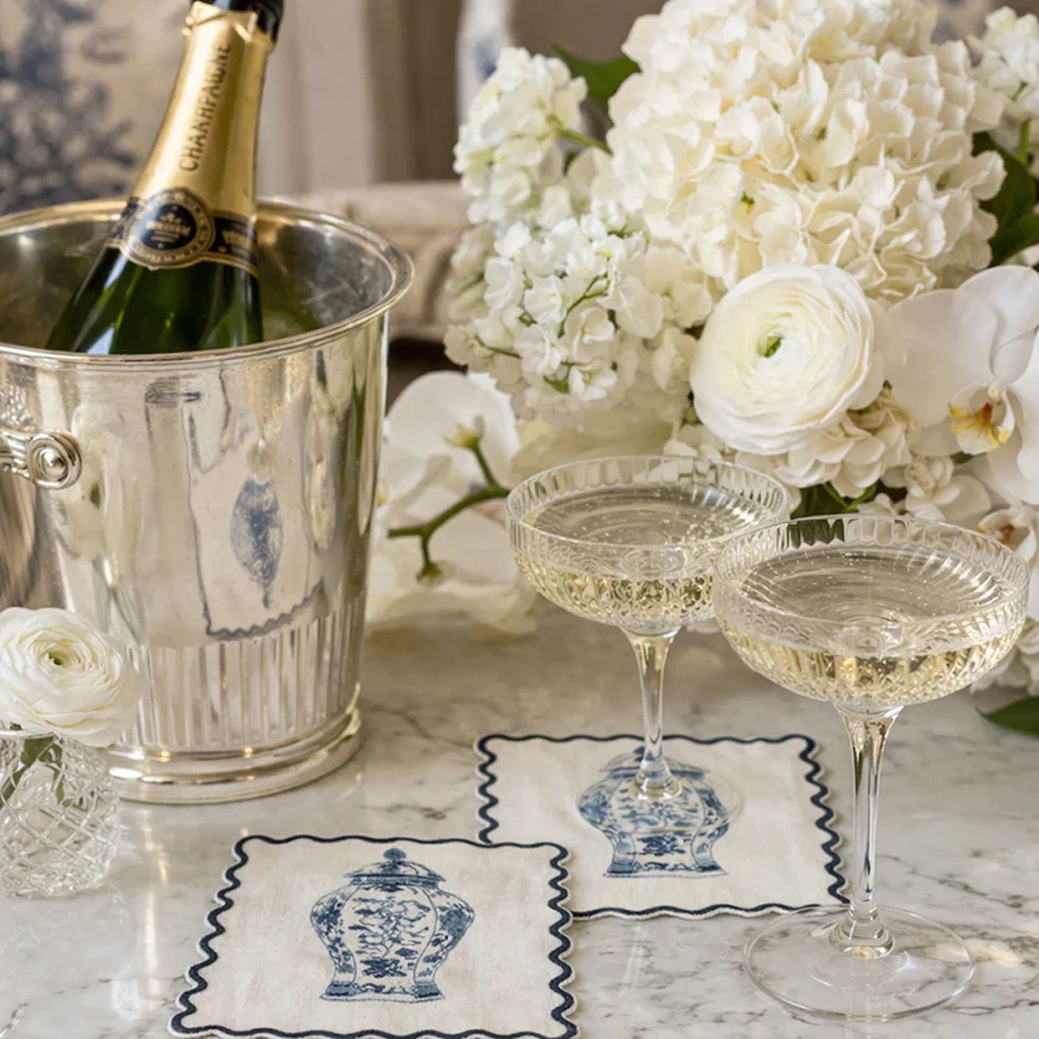Set of 4 Ginger Jar Embroidered Cocktail Napkins