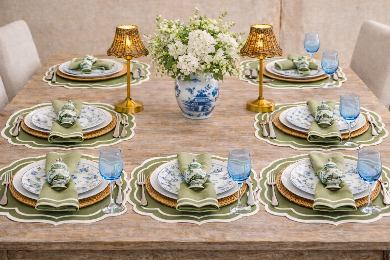 Newport Green & White Placemat & Napkin