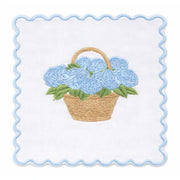 Set of 4 Blue Hydrangea Embroidered Cocktail Napkins