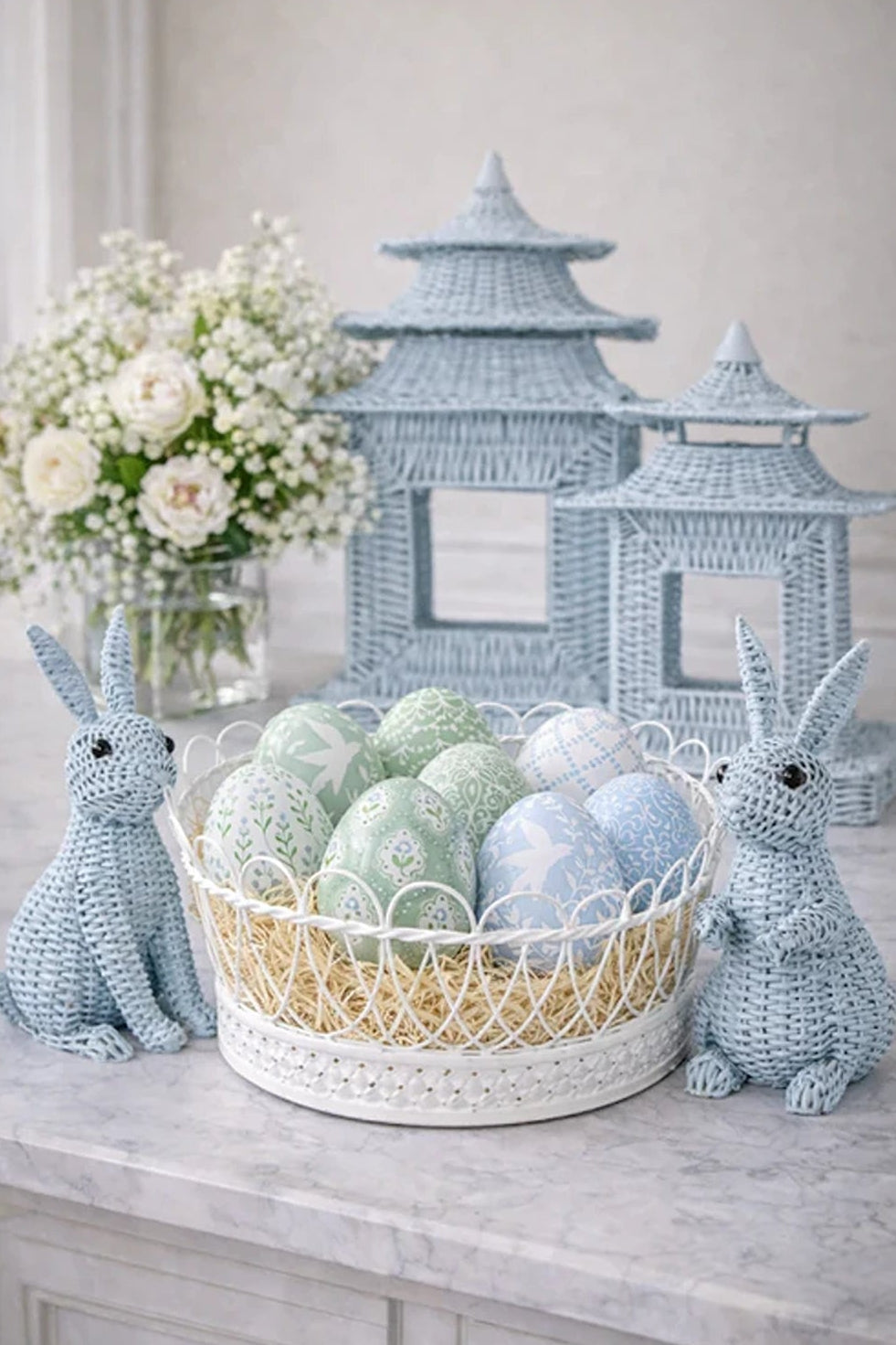 Blue Wicker Bunny