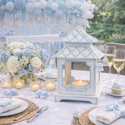 Soft Blue Hydrangea Garden Trellis Pagoda Lantern (4 Sizes)