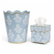 Slate Blue Floral Scalloped Wastepaper Basket & Tissue (2 Options)