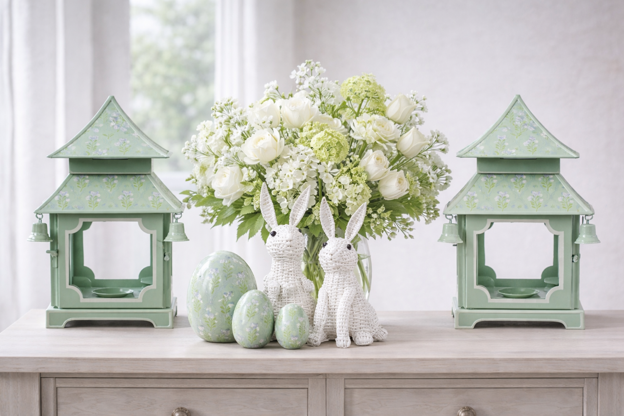 Sage Green &  Lavender Tulip Pagoda Lantern (3 Sizes)