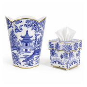 Blue Pagoda Wastepaper Basket & Tissue Set