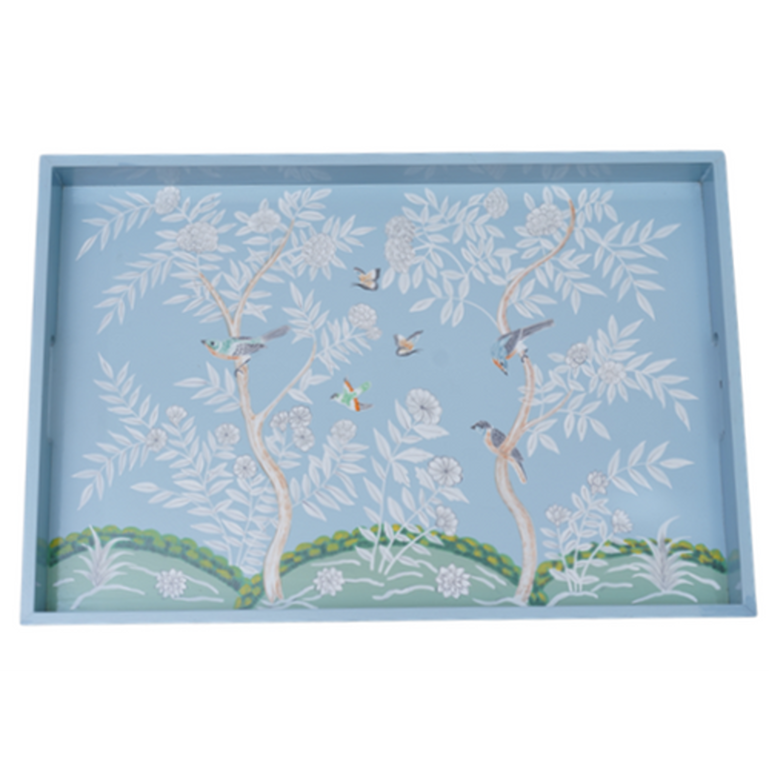 Blue Chinoiserie Wood Breakfast Tray