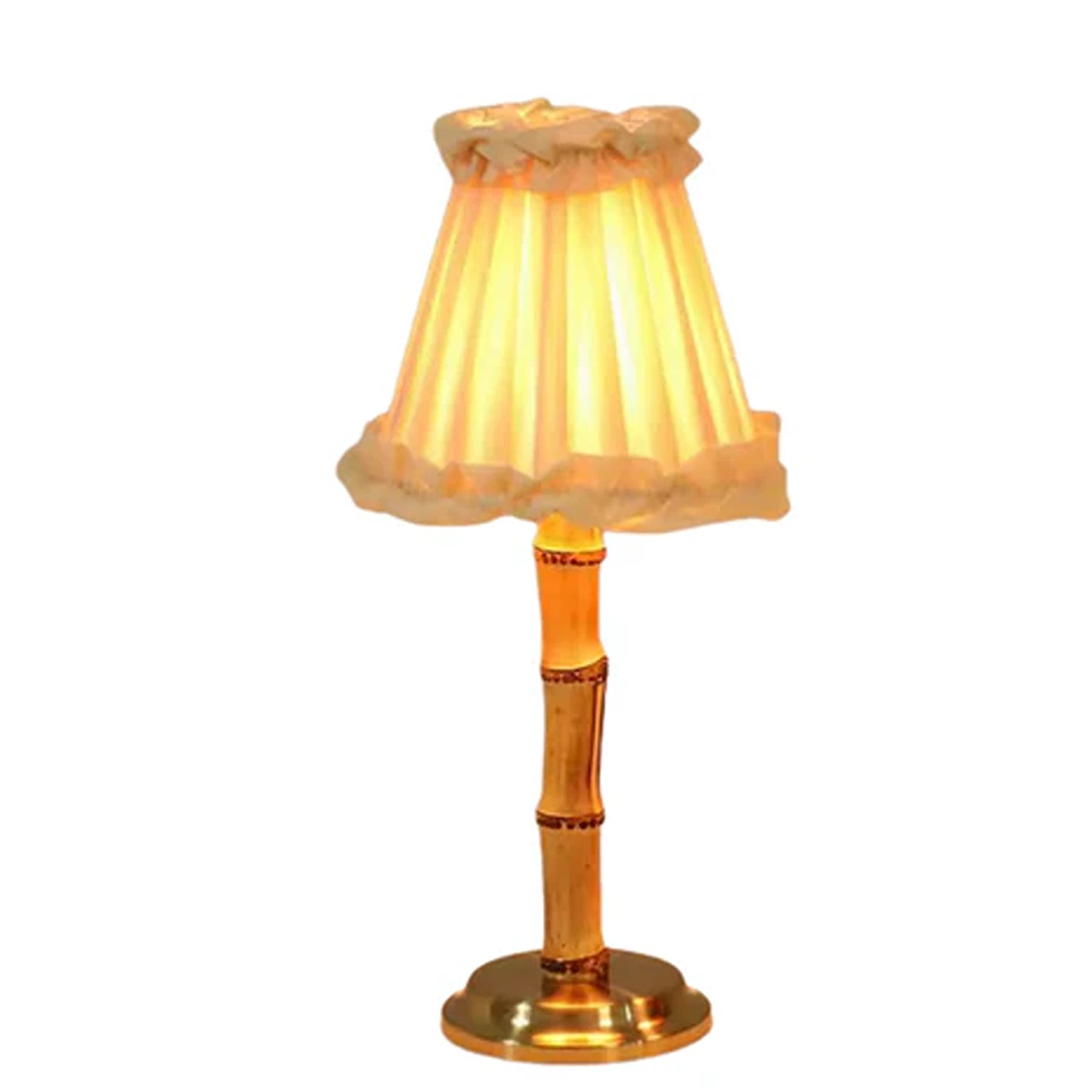 Bamboo Rechargeable Lamp with Ruffle Shade