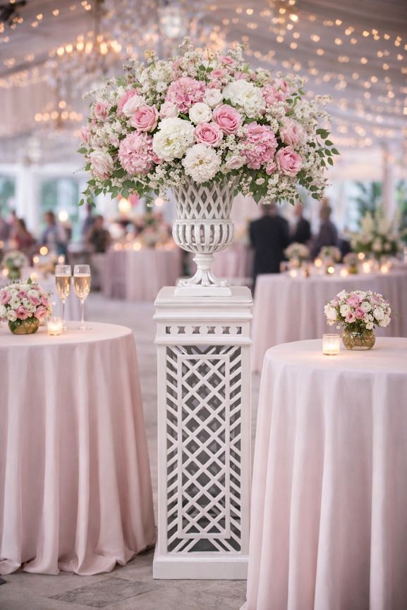 White Cast Aluminum Fretwork Urn And Pedestal