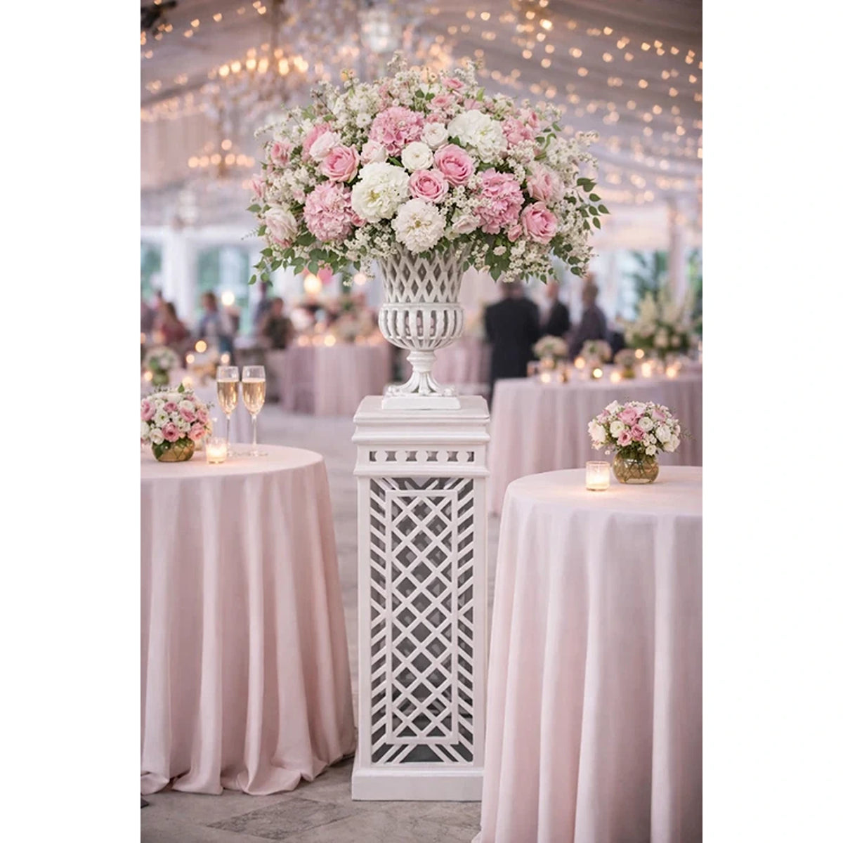 White Cast Aluminum Fretwork Urn and Pedestal (2 Options)