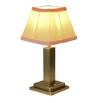 Rechargeable Table Lamp – Gold Square Base, Pink Trim Pleated Shade