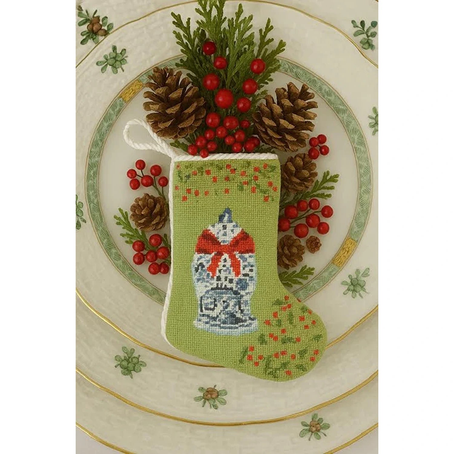 The Holiday Ginger Jar Needlepoint Stocking (2 Sizes)