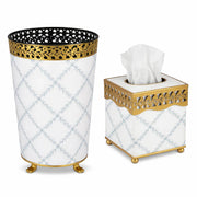 Ivory & Blue Pierced Gold Leaf Wastepaper Basket & Tissue (3 Options)