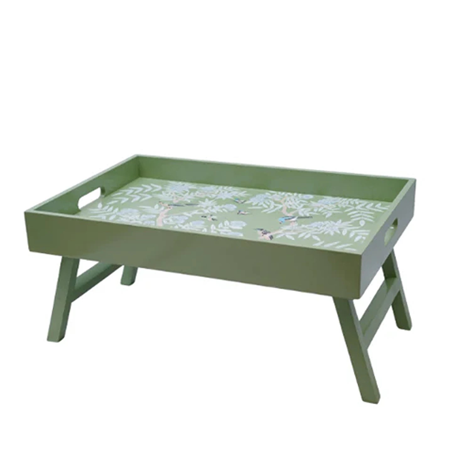 Green Color Chinoiserie Wood Breakfast Tray