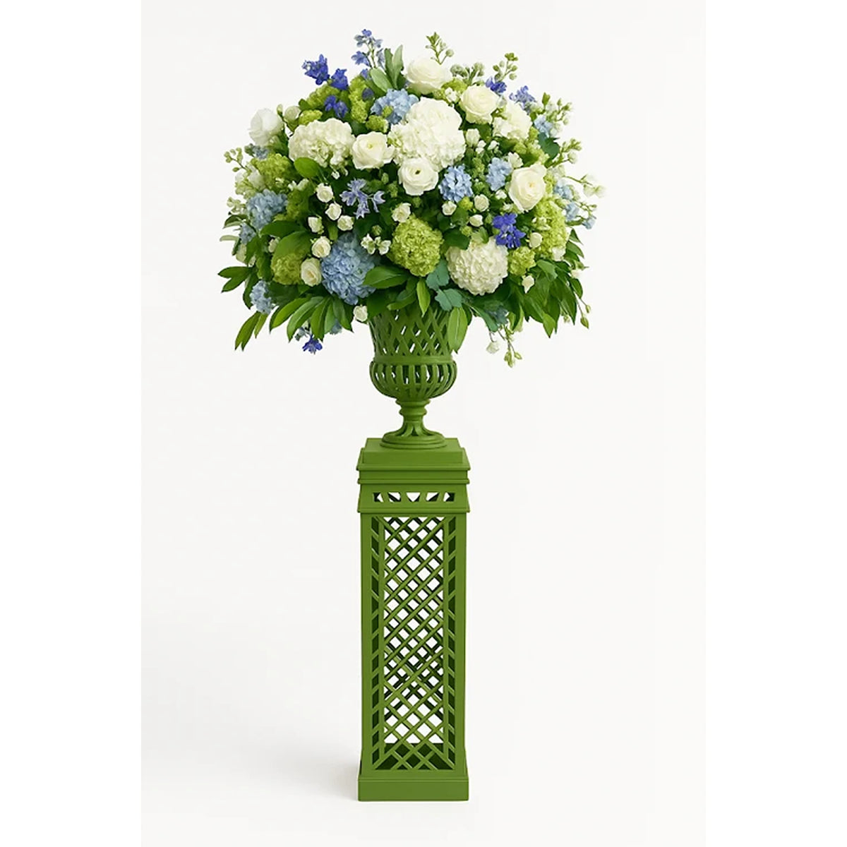 Lawn Green Cast Aluminum Fretwork Urn and Pedestal (2 Options)