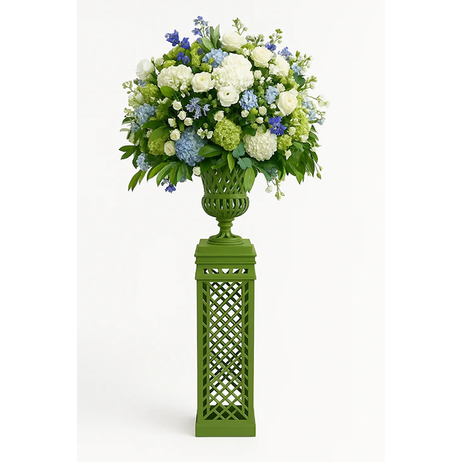 Lawn Green Cast Aluminum Fretwork Urn And Pedestal