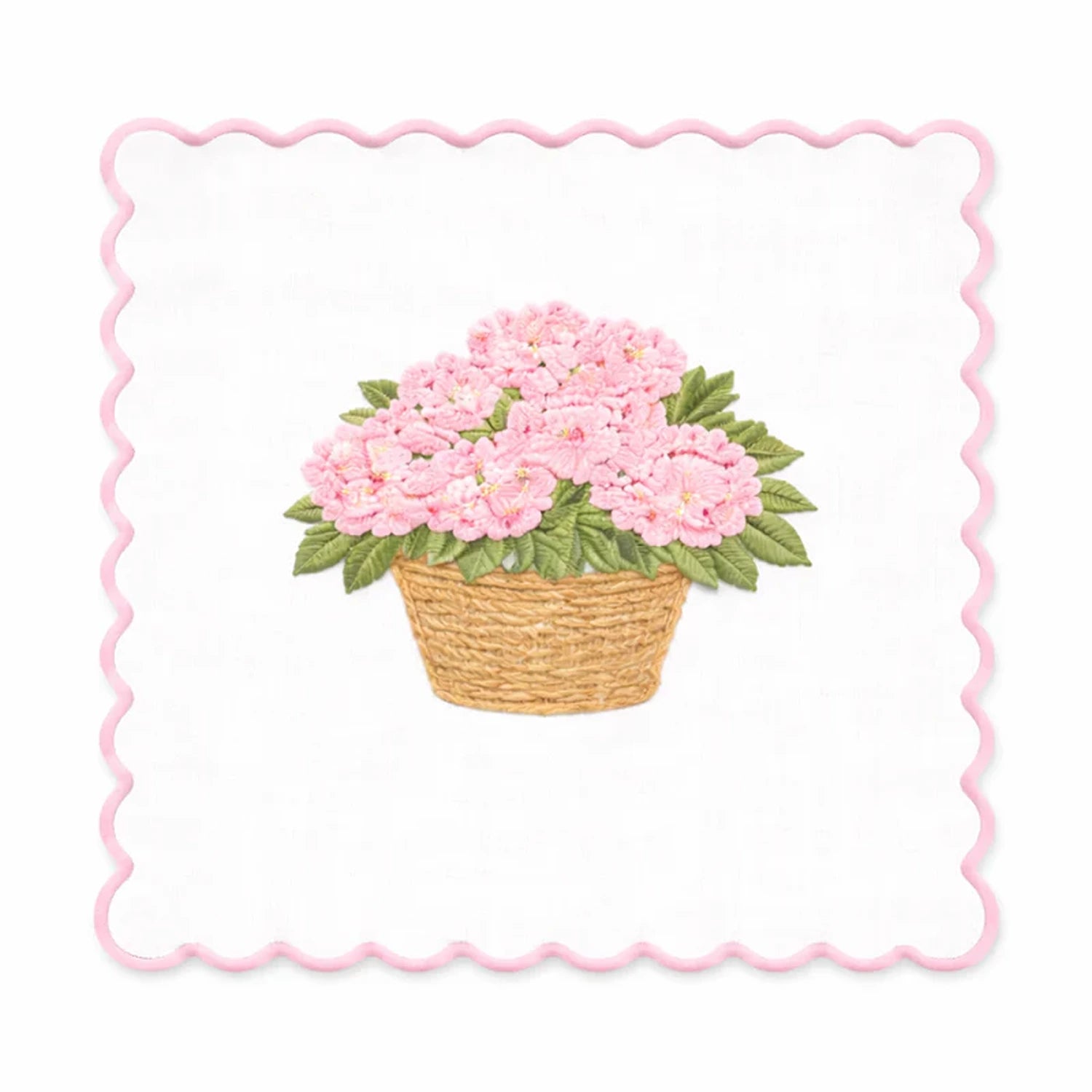 Set of 4 Pink Hydrangea Embroidered Cocktail Napkins