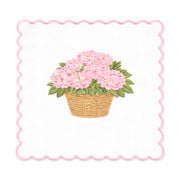 Set of 4 Pink Hydrangea Embroidered Cocktail Napkins