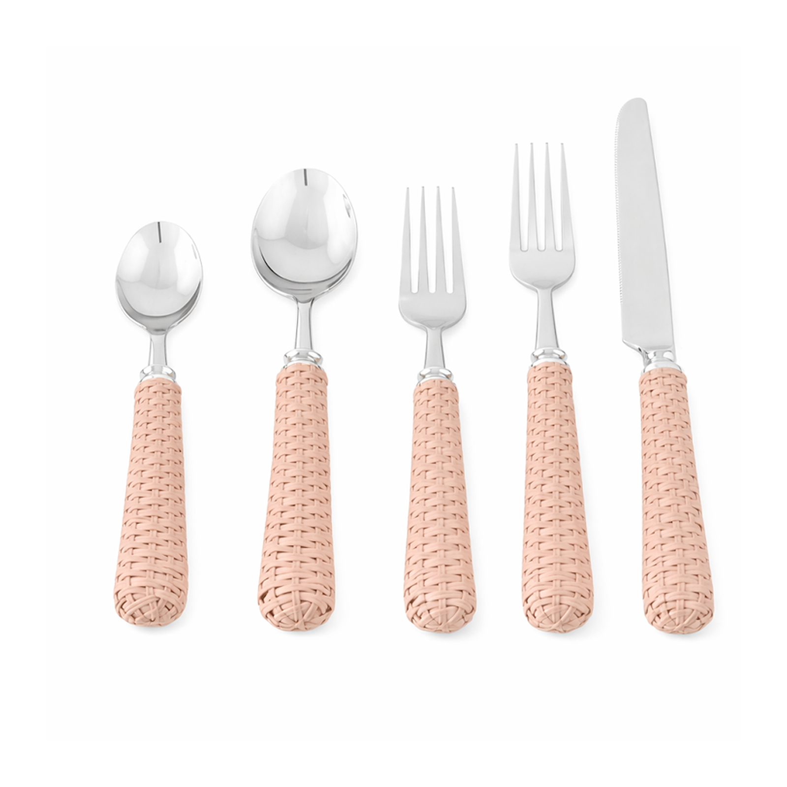 Pale Pink Basketweave Five Piece Flatware Set