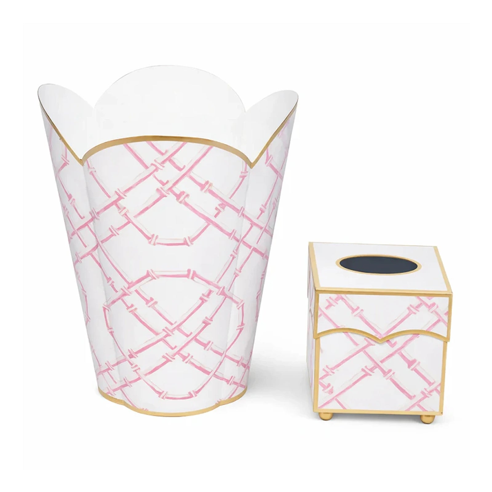 Pink Bamboo Wastepaper Basket & Tissue Set