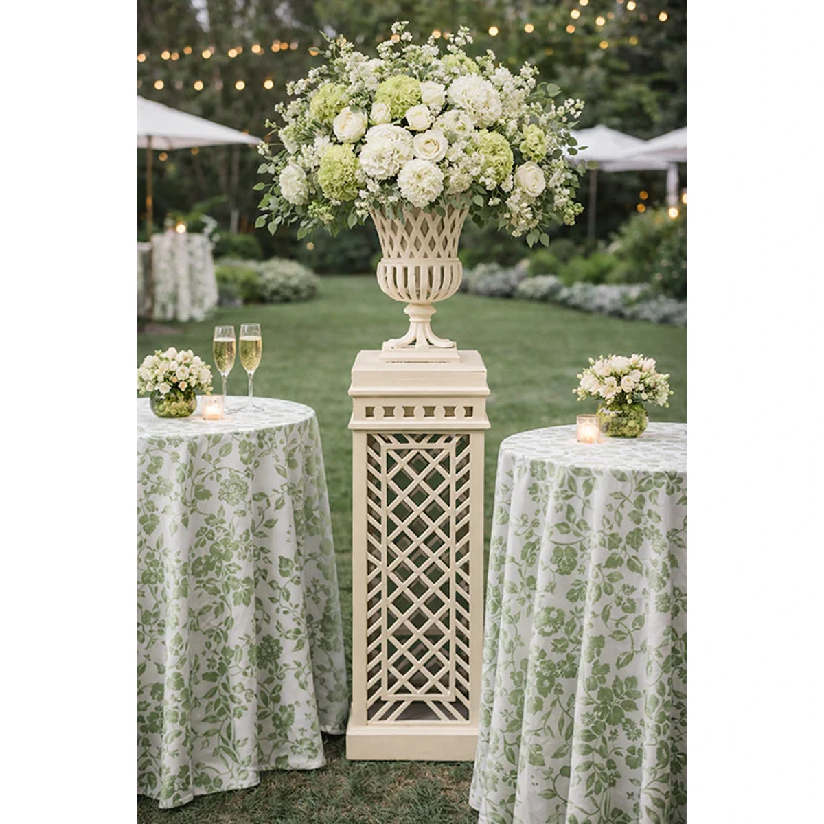 Bisque Cast Aluminum Fretwork Urn and Pedestal (2 Options)