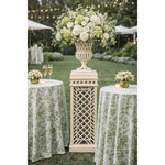 Bisque Cast Aluminum Fretwork Urn and Pedestal