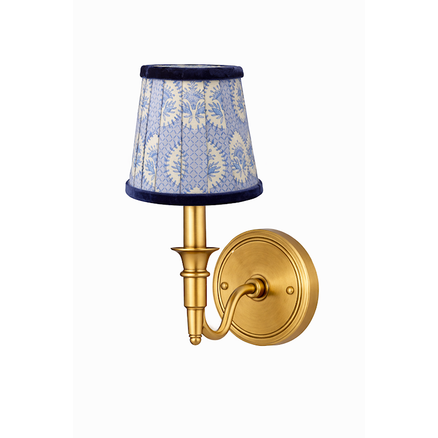 Blue Palm & Navy Velvet Trim Sconce Shade
