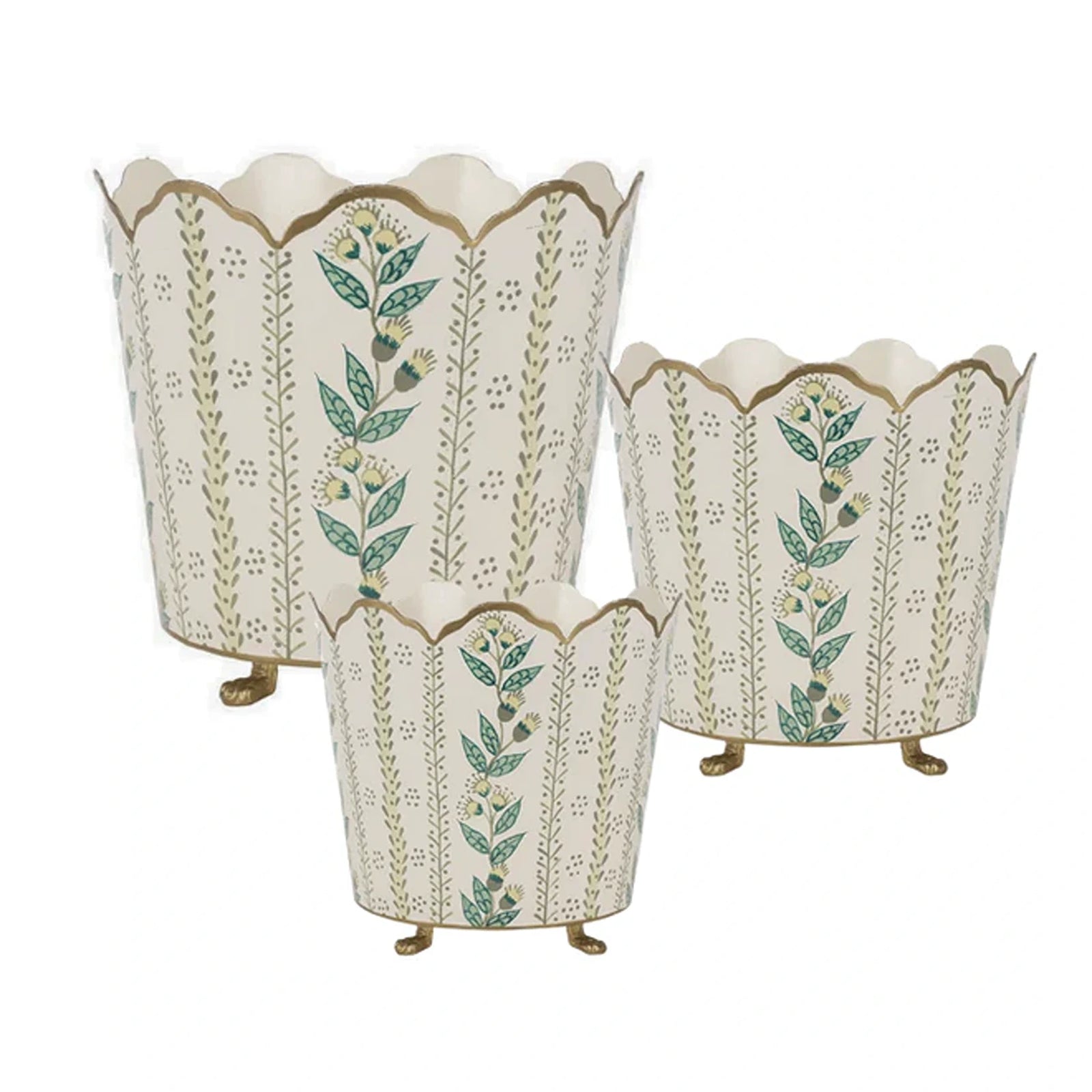 Ivory & Gold Floral Bucket Planter (3 Sizes)