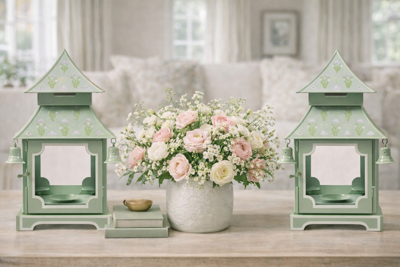 Sage Green &  Lavender Tulip Pagoda Lantern (3 Sizes)