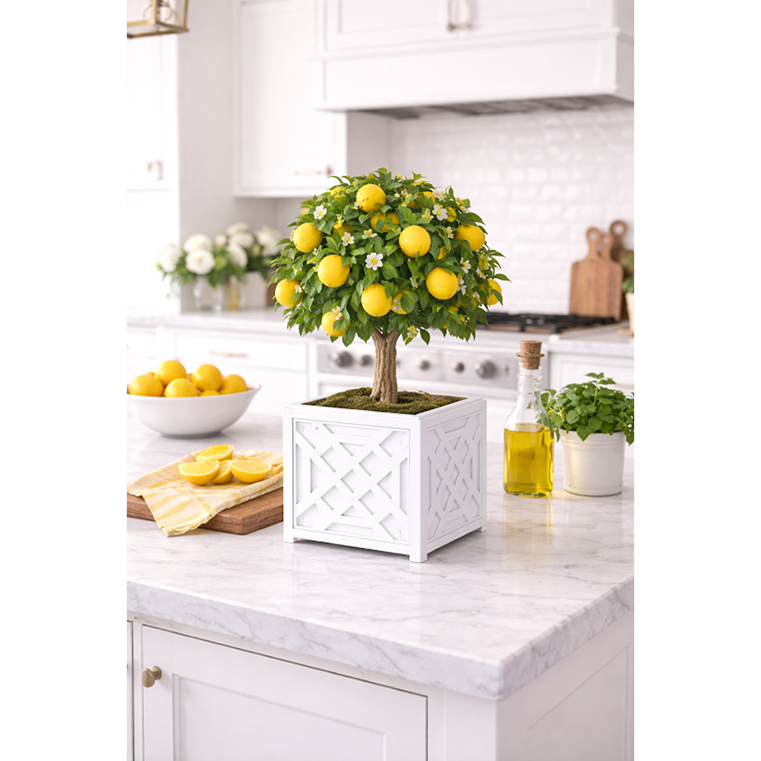 White Chippendale Planter