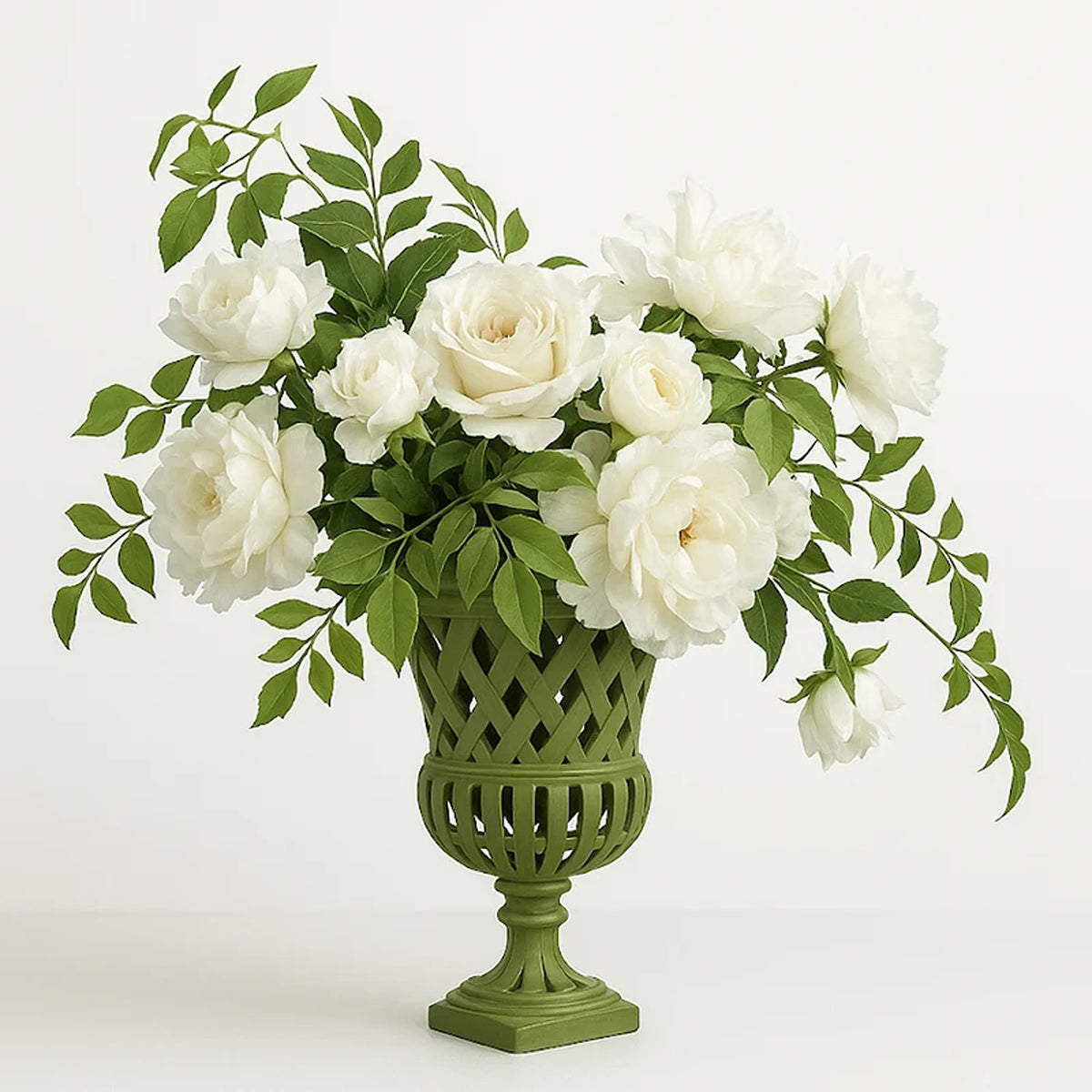 Lawn Green Cast Aluminum Fretwork Urn and Pedestal (2 Options)