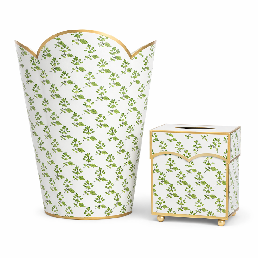 Green Blossom Wastepaper Basket & Tissue