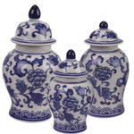 Set of 3 Blue & White Floral Food Safe Jars