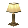Rechargeable Table Lamp – Gold Square Base, Green Trim Pleated Shade