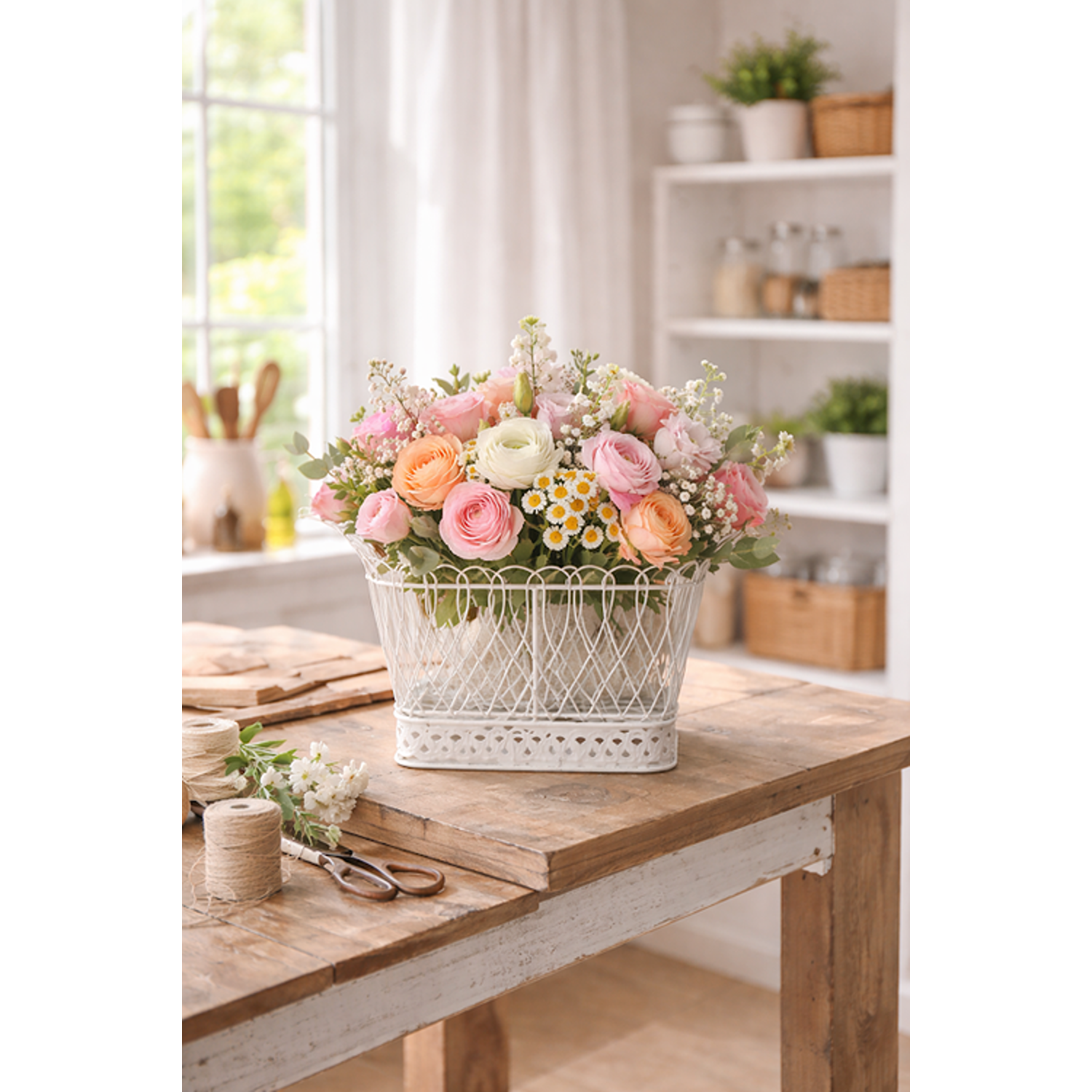 Square White French Wire Basket (3 Sizes)