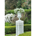 White Cast Aluminum Fretwork Urn And Pedestal