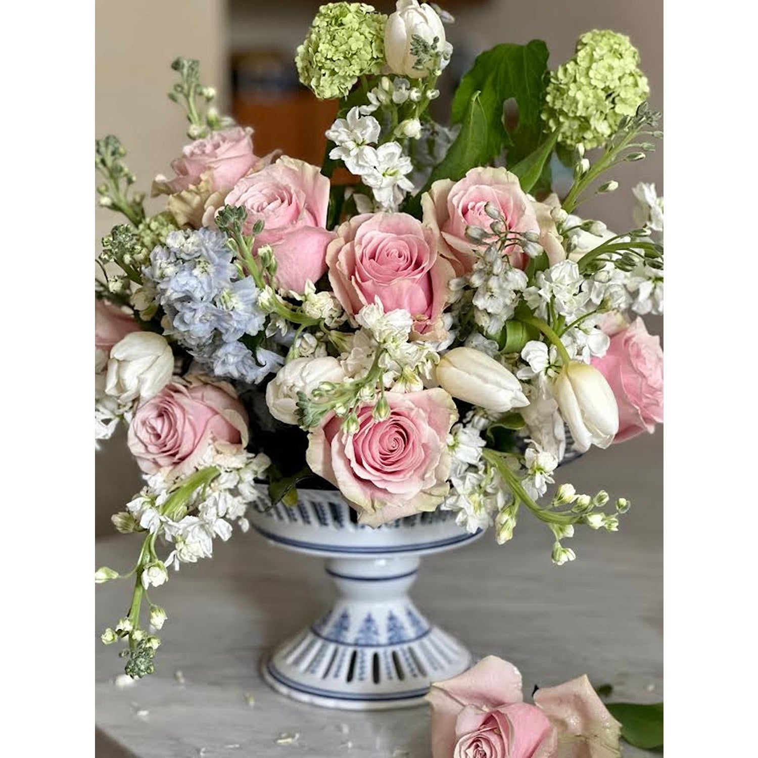 Blue and White Pierced Pedestal Bowl