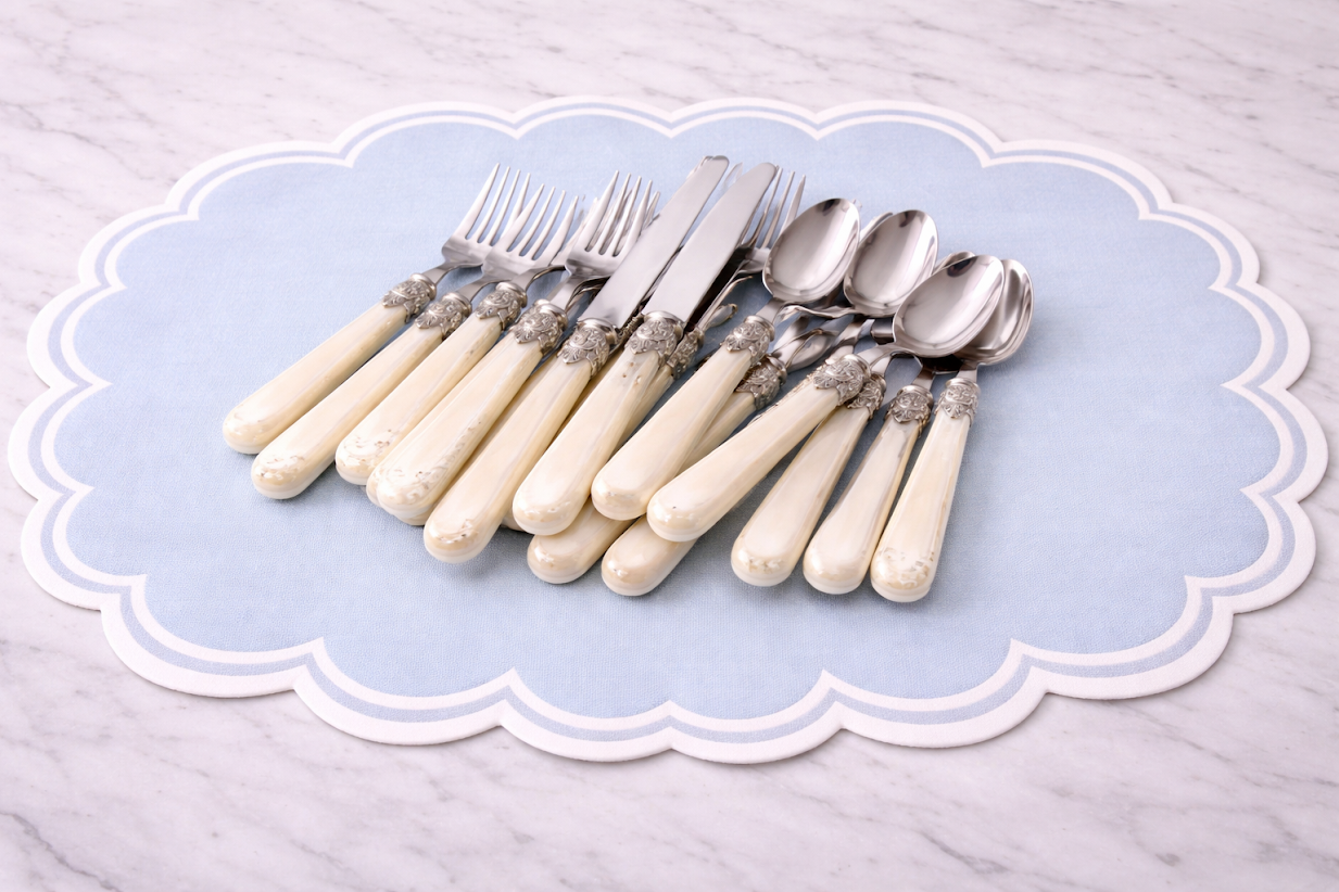 White Pearlized Five Piece Flatware Set
