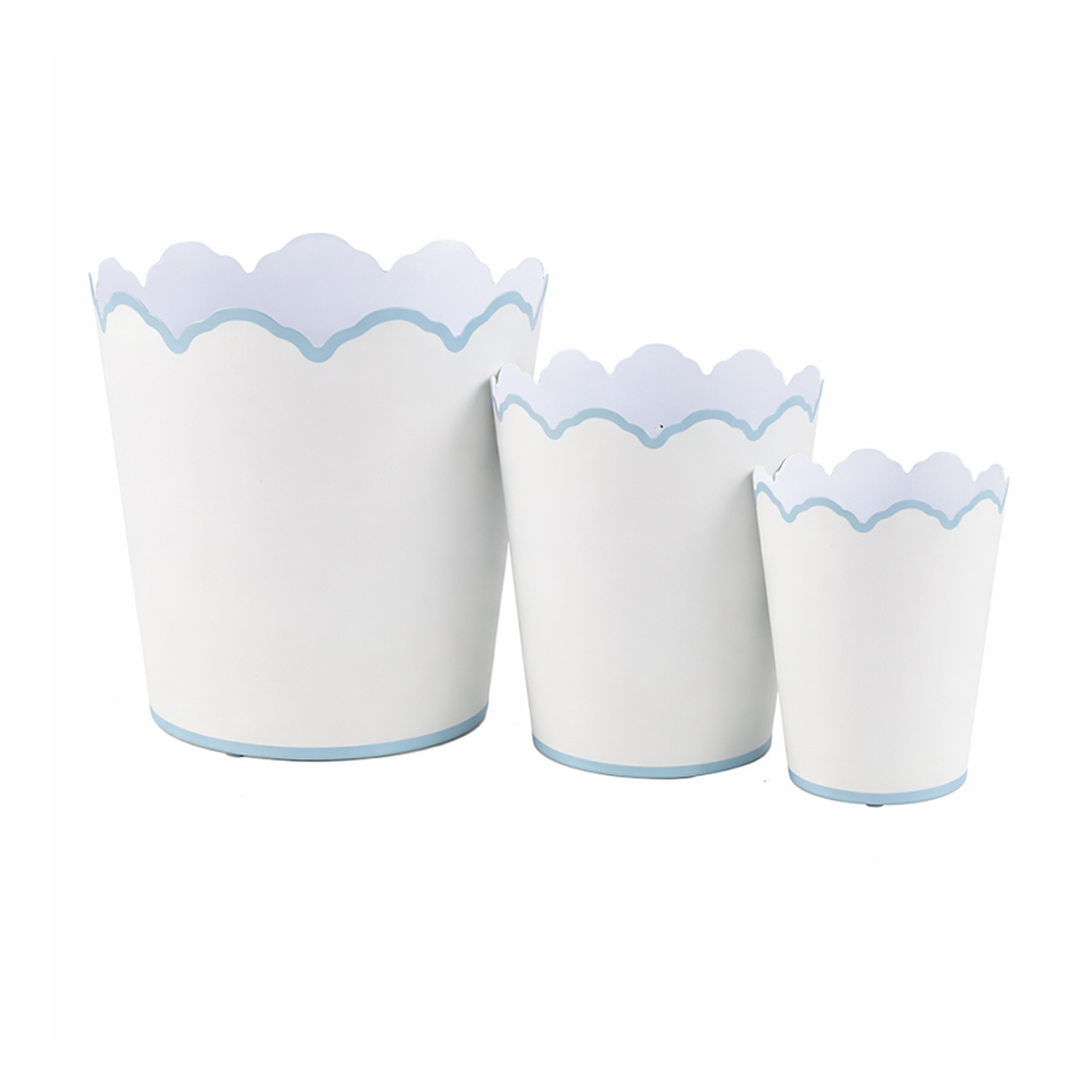 White & Pale Blue Scalloped Bucket Wastepaper Basket & Planters (4 Options)