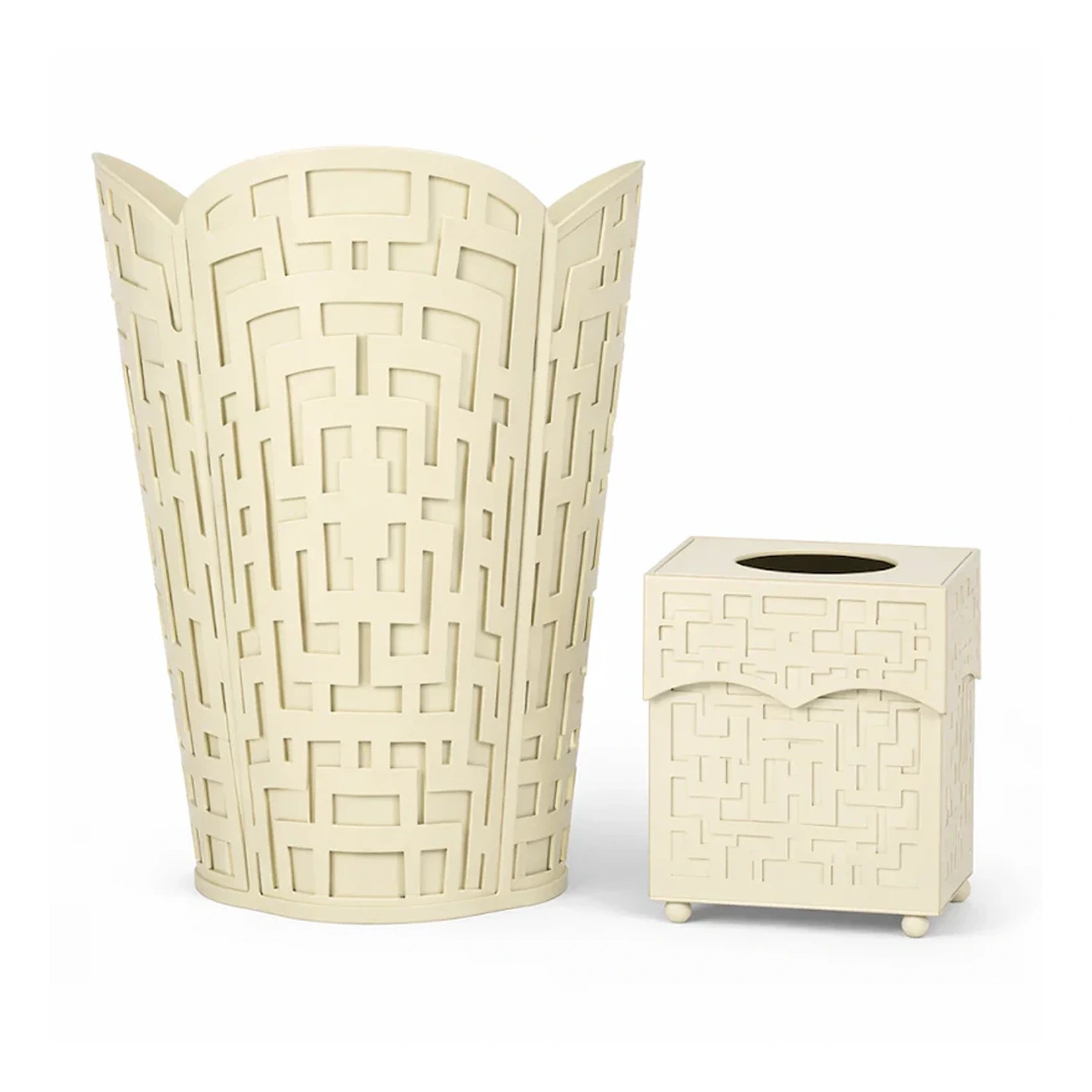 Cream Fretwork Wastepaper Basket & Tissue Holder