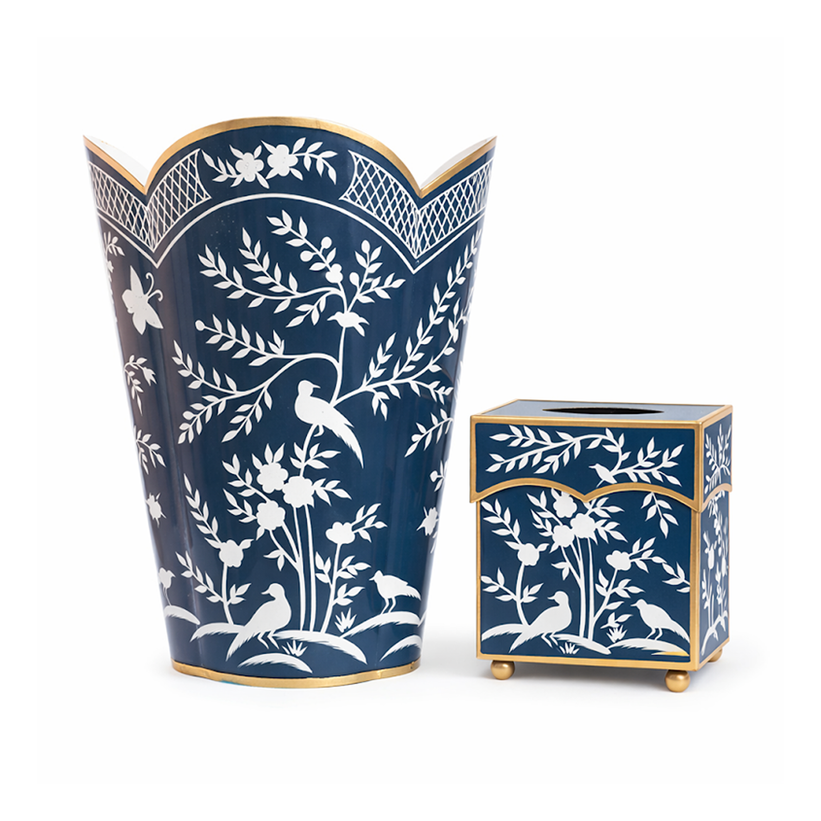 Navy & White Chinoiserie Wastepaper Basket & Tissue (3 Options)
