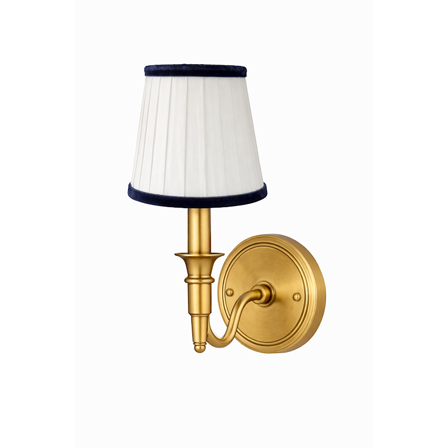 White & Navy Blue Velvet Trim Sconce Shade