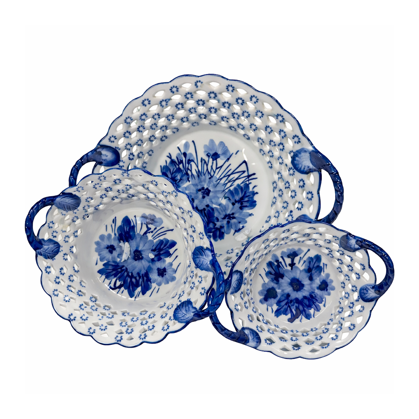 Set of Pierced Floral Handle Bowls