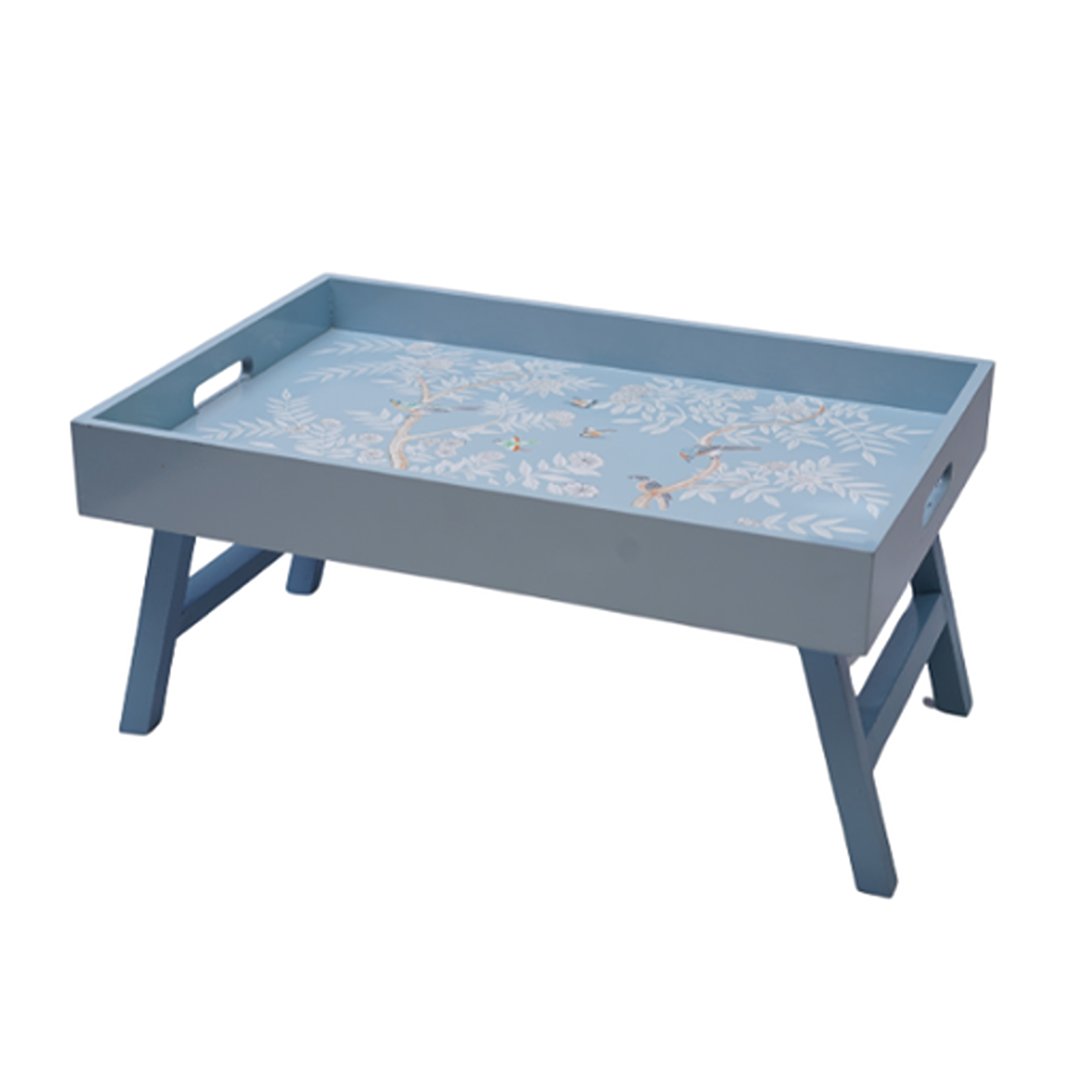 Blue Chinoiserie Wood Breakfast Tray