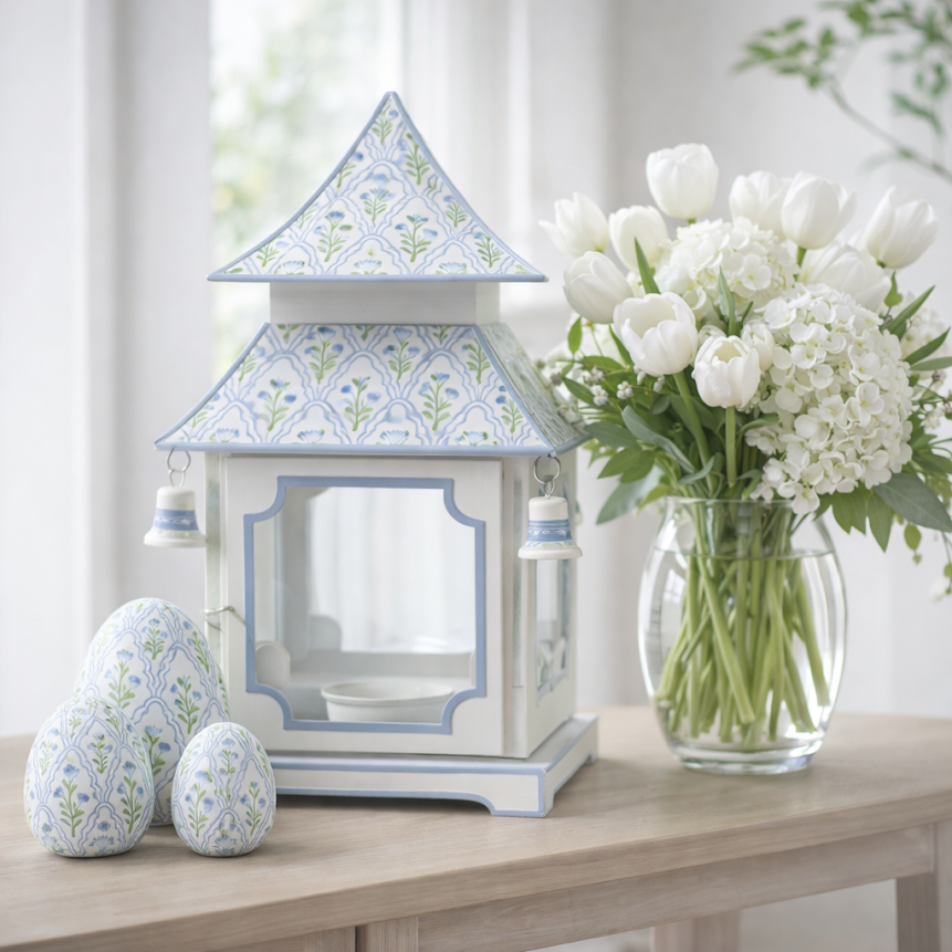 White & Lavender Tulip Pagoda Lantern (3 Sizes)