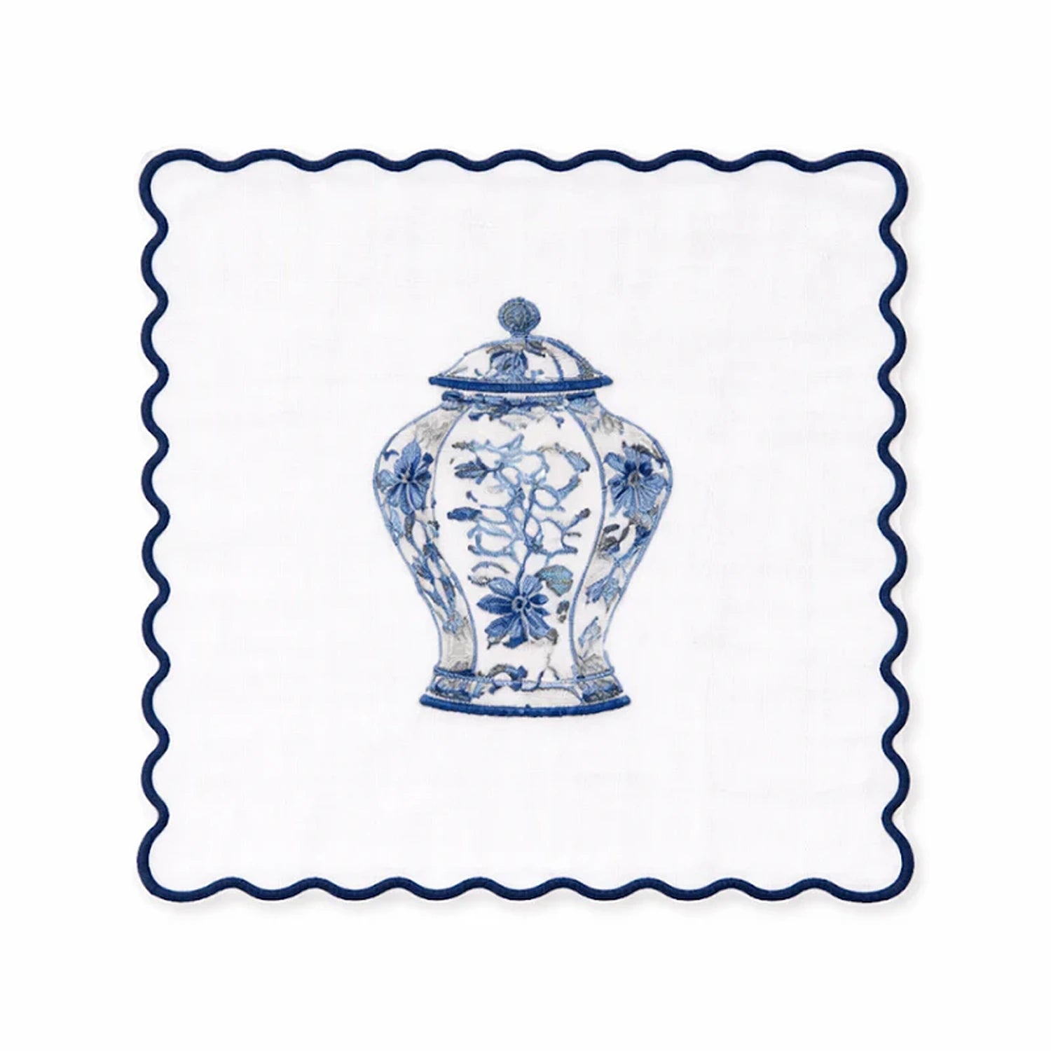 Set of 4 Ginger Jar Embroidered Cocktail Napkins