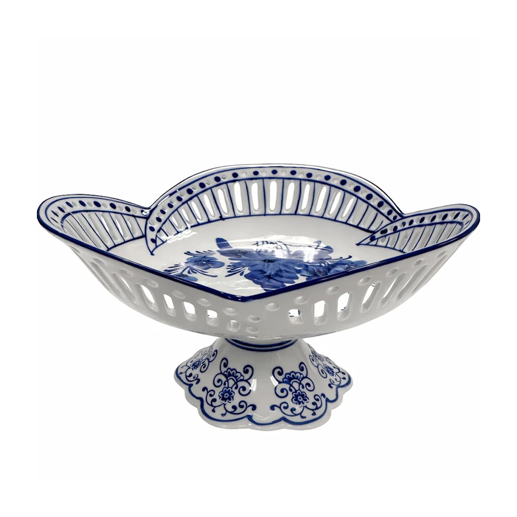 Scalloped Floral Pierced Pedestal Bowl