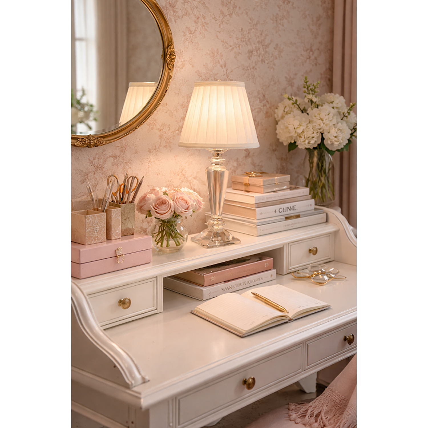 Square Crystal Rechargeable Lamp with Ivory Shade