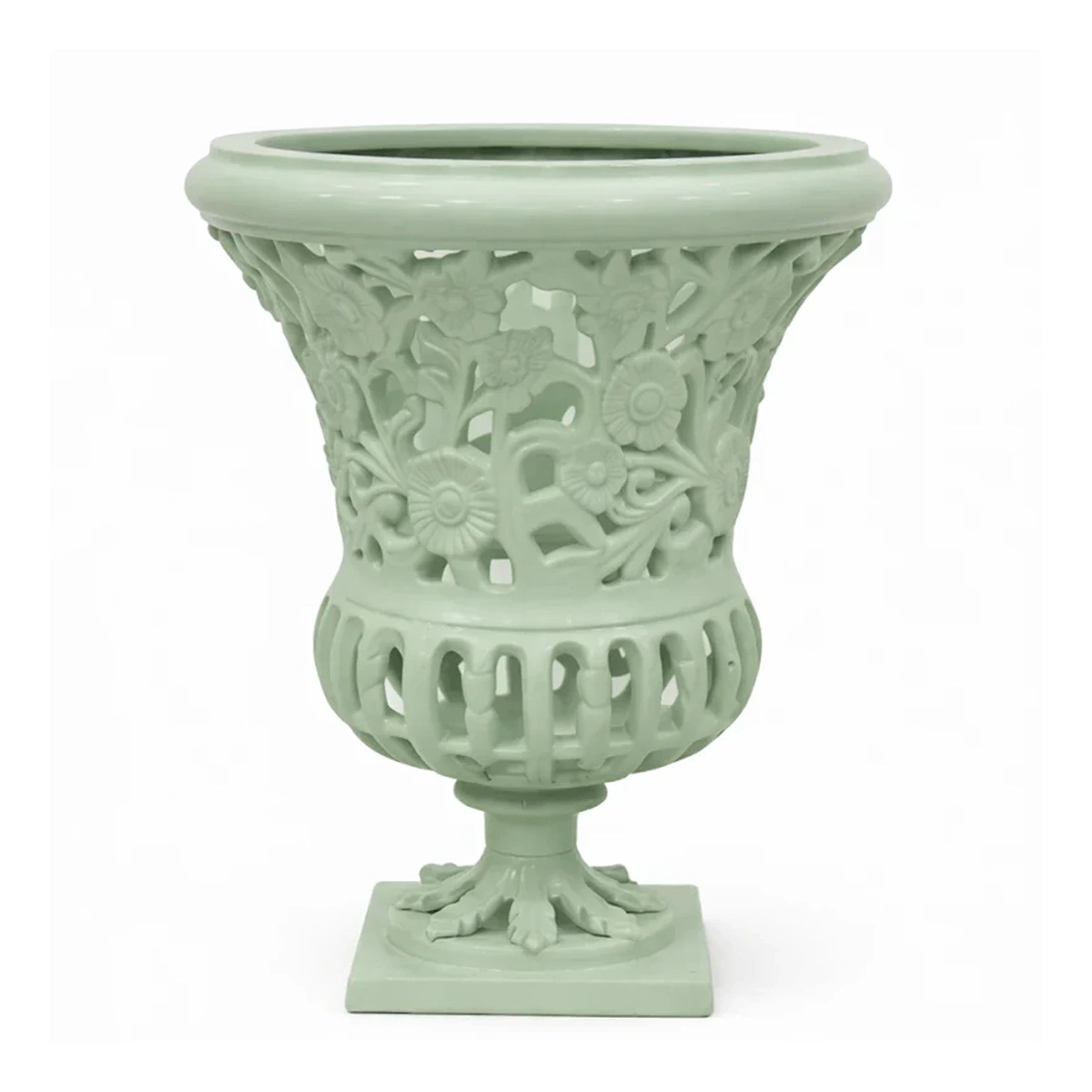 16" Soft Green Floral Urn