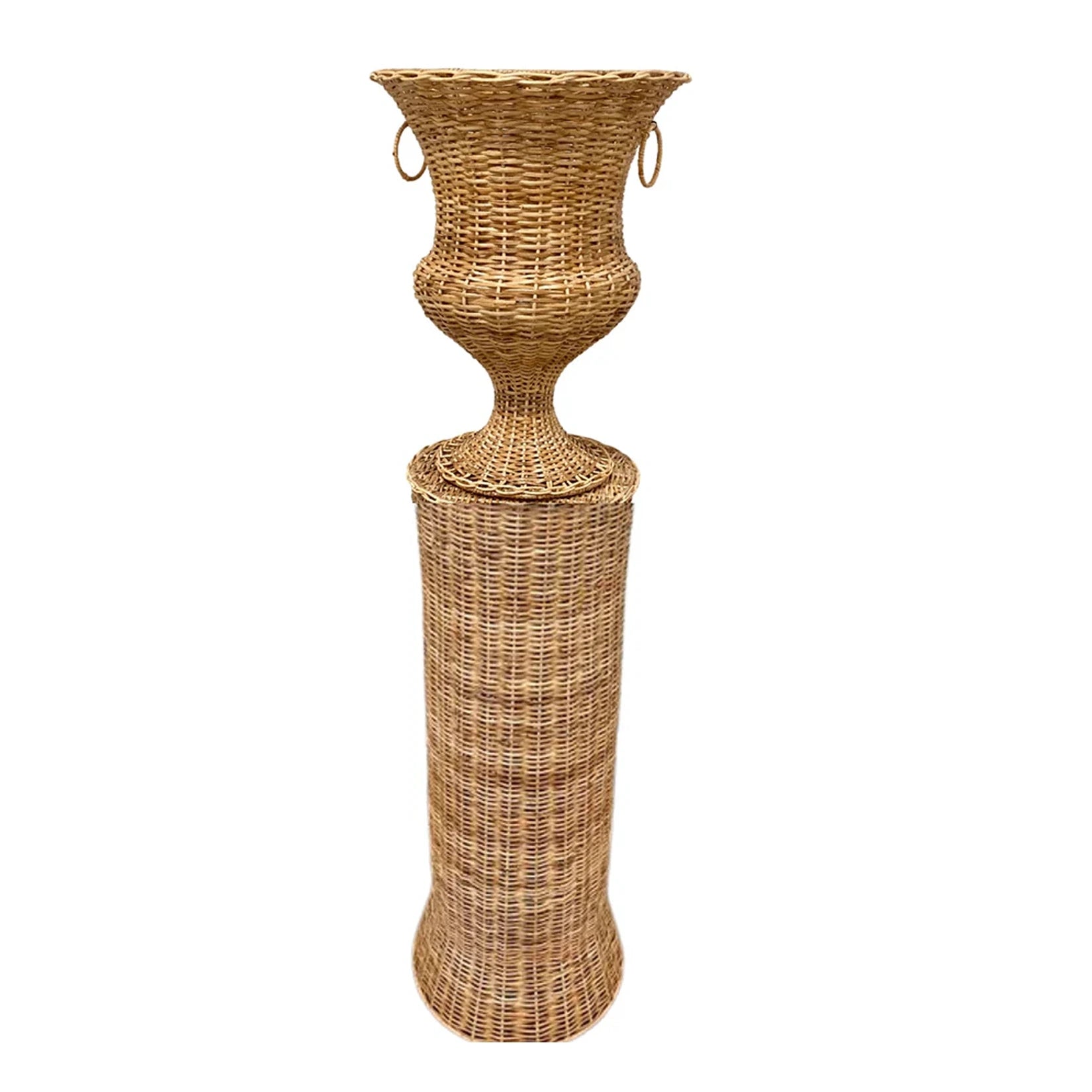 Round Wicker Urn and Pedestal