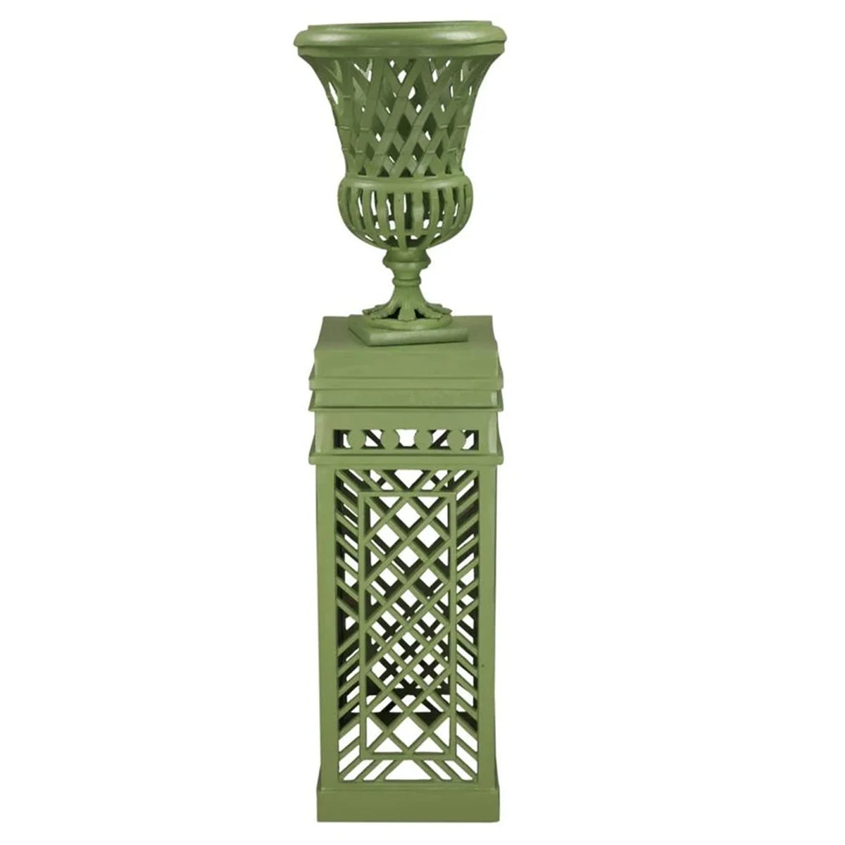 Lawn Green Cast Aluminum Fretwork Urn and Pedestal (2 Options)